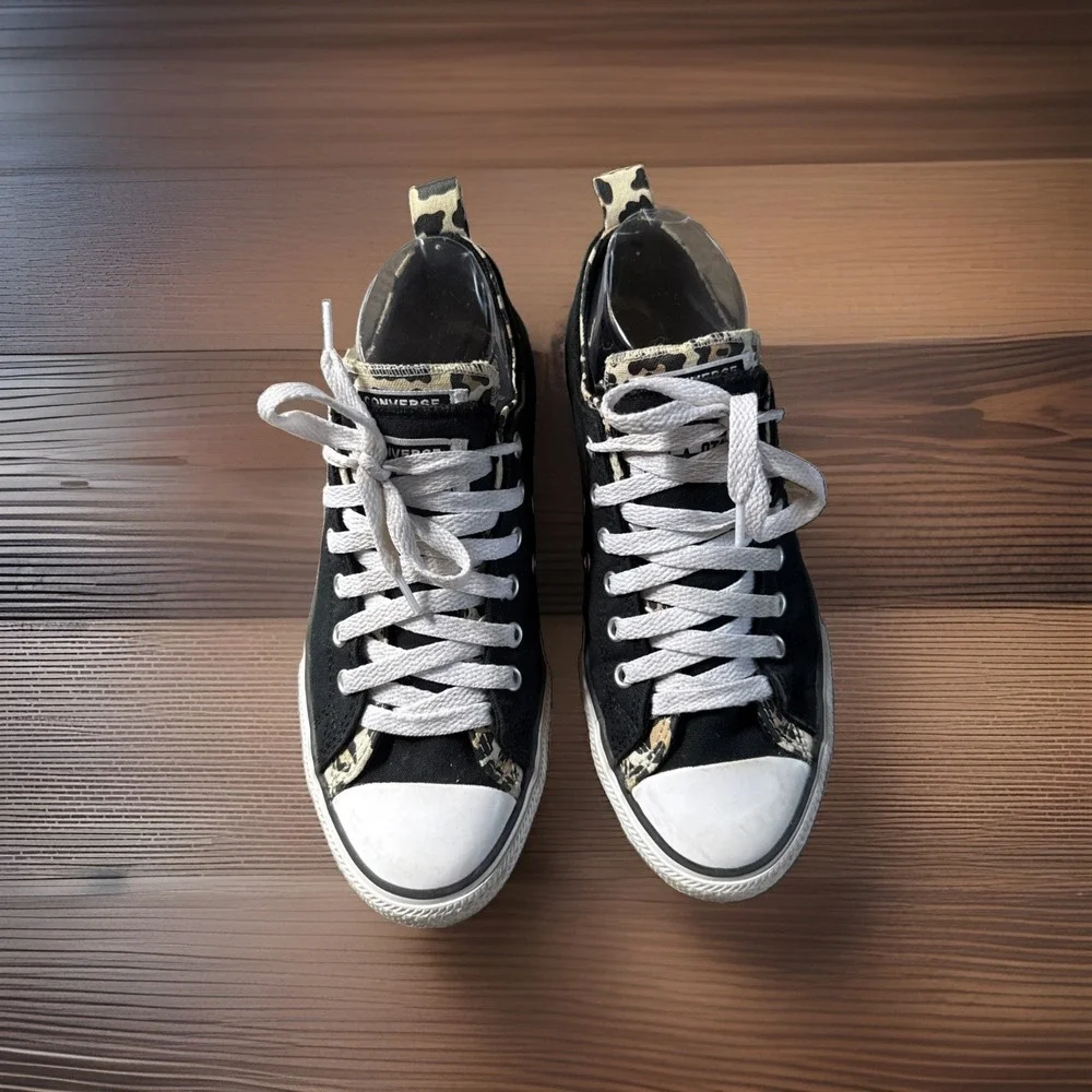 Converse All Star CTAS Double Upper Ox Black Leopard Print Sneakers Women's 8